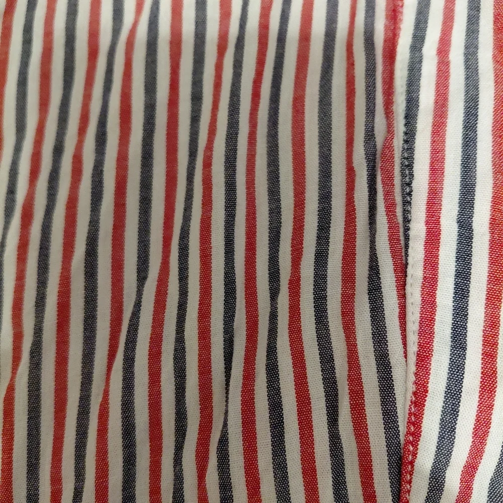 Linen Patriotic Flutter Sleeve Striped Smocked Babydoll Blouse - Picture 4 of 6